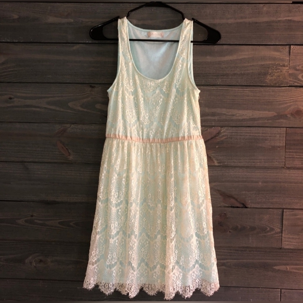 NWOT | Altar'd State | Sheer Lace Sleeveless Dress | Large | Cream, Mint, & Pink